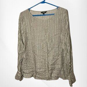 Express Gray White Boat Neck Metallic Pinstripe Pullover Long Sleeve size L